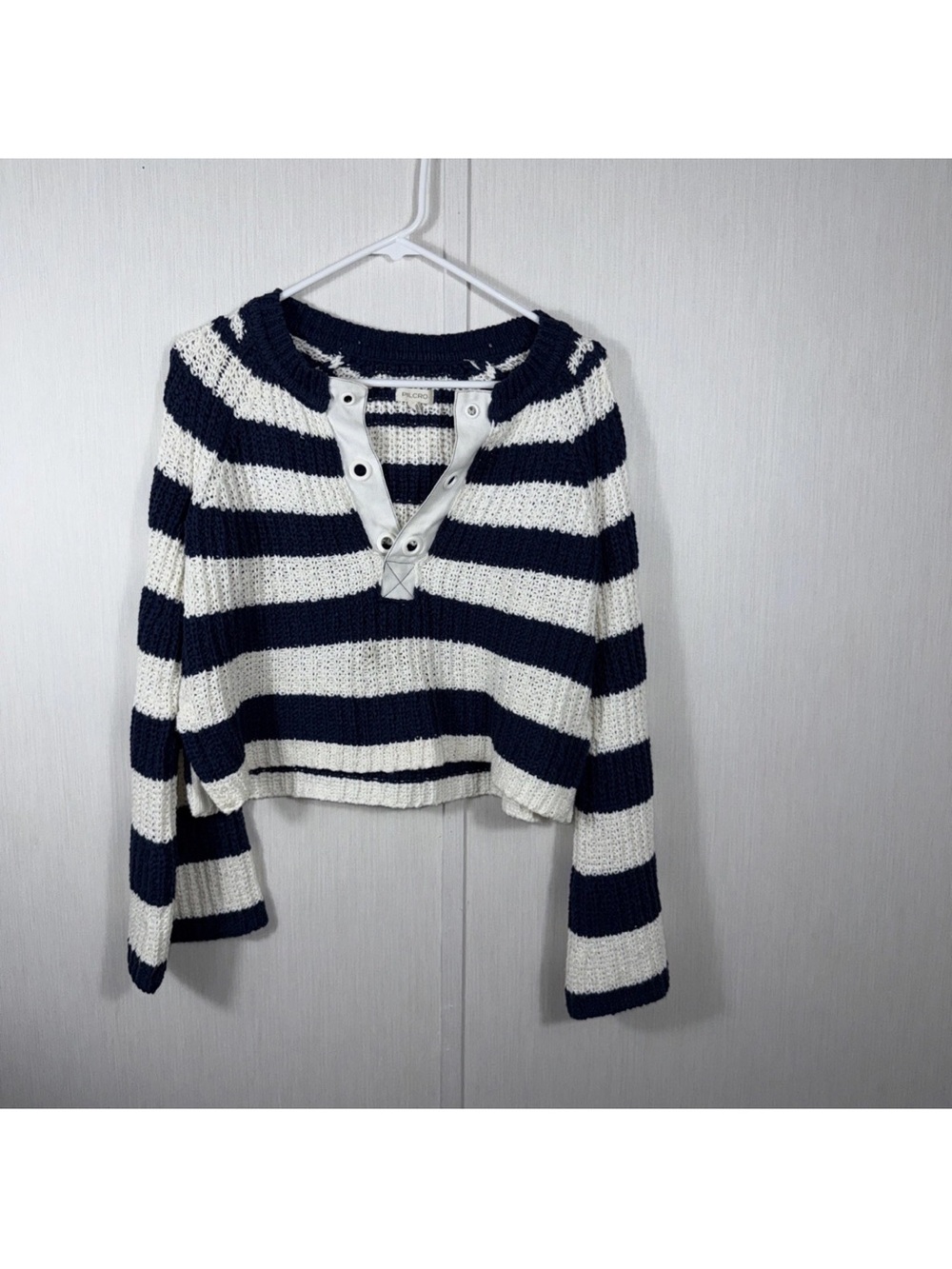 Pilcro for Anthropologie Navy & White Stripe sweater nautical Sz XS Slouchy